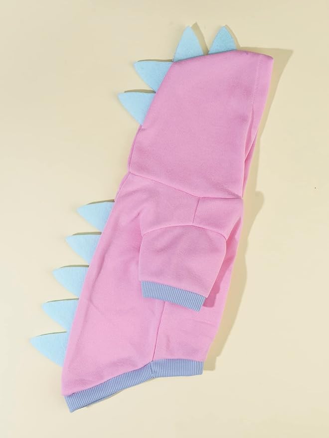 QWEEE Dinosaur Dog Hoodie - Warm Jacket for Puppy, Kitten, Small, Medium Dogs & Cats - Baby Pink, Large