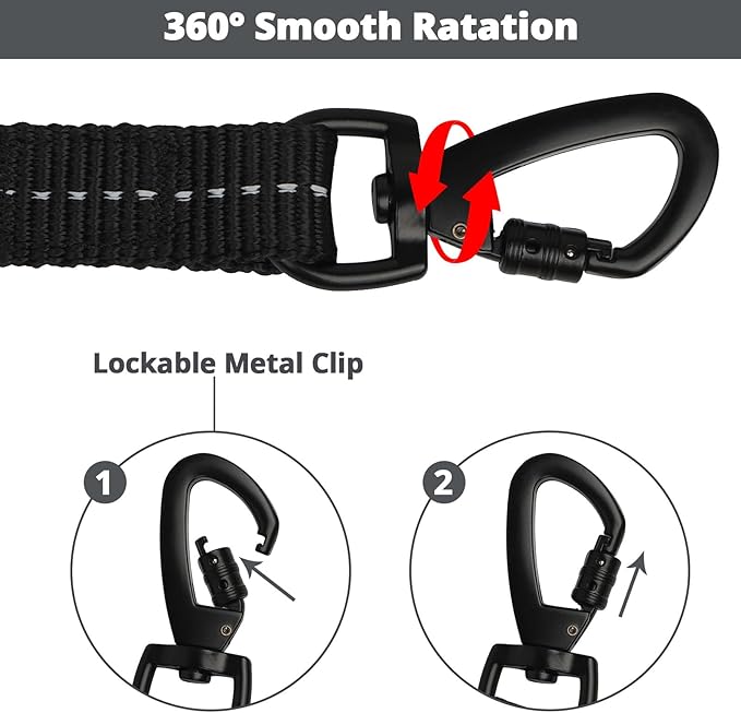 jenico Long Dog Leash 50FT: Heavy Duty Rope Leashes for Dogs Training with Swivel Lockable Hook Reflective Threads Bungee and Padded Handle - Dog Lead for Large Small Medium Dogs Outside Walking