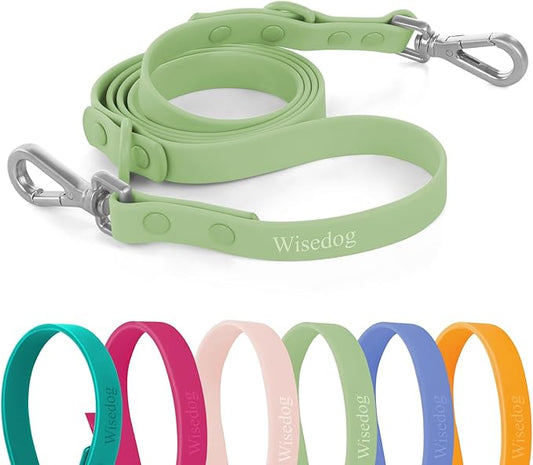 Wisedog Waterproof Dog Leash – 5ft/6ft Adjustable with 2 Hooks & Traffic Handle, Easy to Clean Double Clip Leash for Small, Medium, Large Dogs (Sage Green,S)