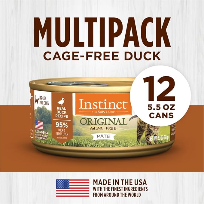 Instinct Original Pate Wet Cat Food, Grain Free Recipe - Real Duck, 5.5 oz. Cans (Pack of 12)