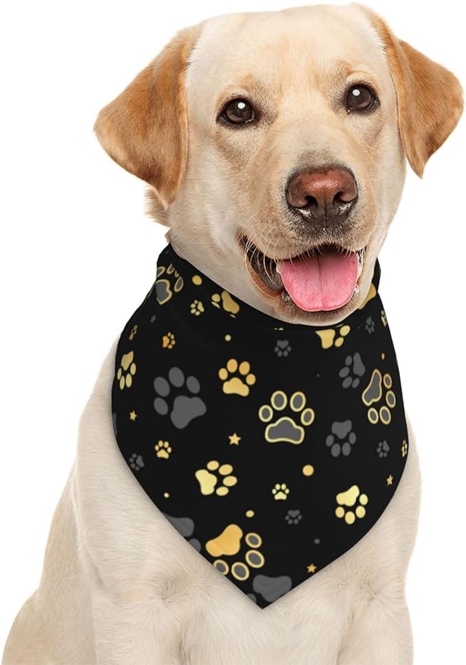 Puppy Paw Dog Paw Print Grey Gold Dog Bandana Scarf Triangle Bibs Pet Accessories Cat Kerchief