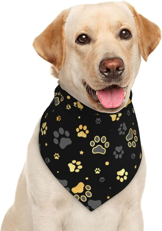 Puppy Paw Dog Paw Print Grey Gold Dog Bandana Scarf Triangle Bibs Pet Accessories Cat Kerchief