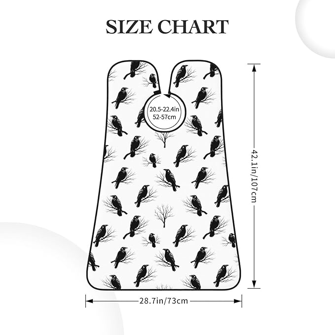 Adjustable Beard Bib, Non-Stick Hair Catcher Cape for Men's Shaving, Waterproof with 2 Suction Cups, Tree Branch Black Crow Raven Bird Shave Bib