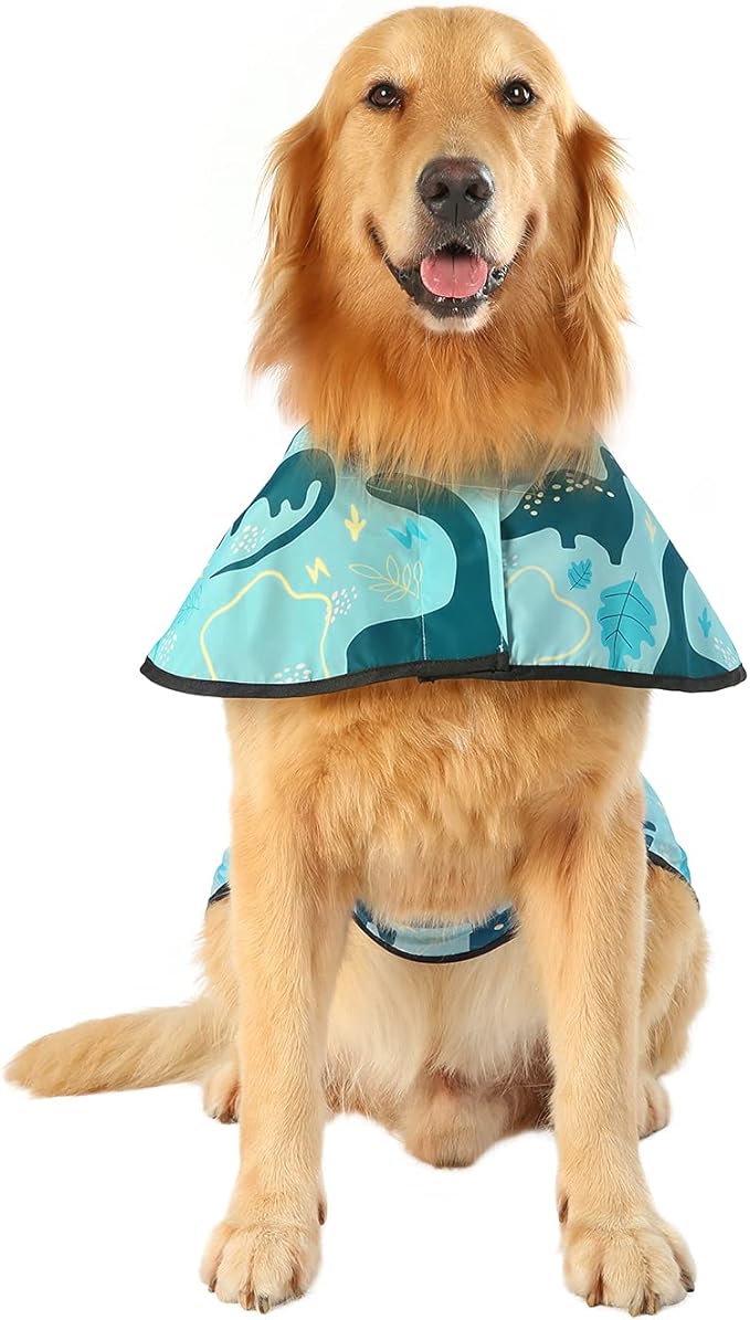 HDE Dog Raincoat Jacket Reflective Adjustable Hooded Pet Poncho Rain Coat with Leash Hole for Small to X-Large Dogs Dinosaurs - XL