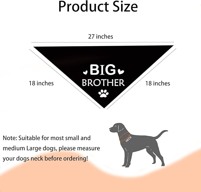 Pregnancy Announcement Dog Bandana, Baby Shower Pet Bandana, Black Cotton, 27 x 18 inch