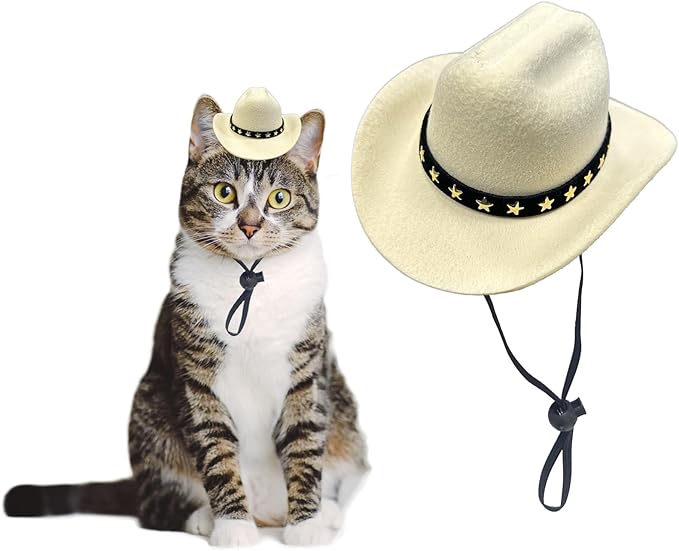 Dog Cowboy Hat Cat Cowboy Hat Pet Cowboy Costume Mini Cowboy Hat for Dogs Cat Holiday Halloween Pet Party Decoration (Beige, Small)