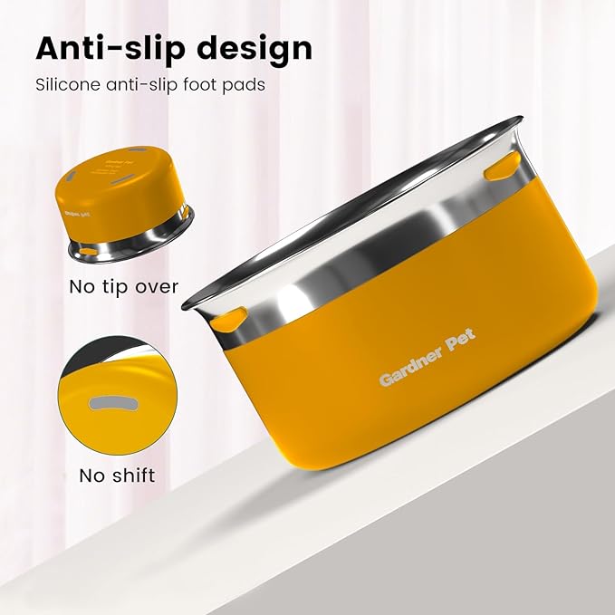Gardner Pet Dog Bowls 1 Gallon (3.85L) Stainless Steel No Spill Dog Water Bowl, Slow Water Feeder Metal Bowls, Spill Proof Water Dispenser for Large Dogs, Promotes Healthy Hydration(Orange)