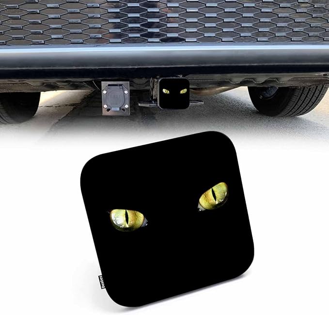 Hitch Receiver Cover Cat Eye, Golden Evil Animal Cat Tiger Eyes 2" Compatible with Trailer Hitch Tube Cover Plug Cap, Rubber Trailer Hitch Cover Towing Hitch Cover