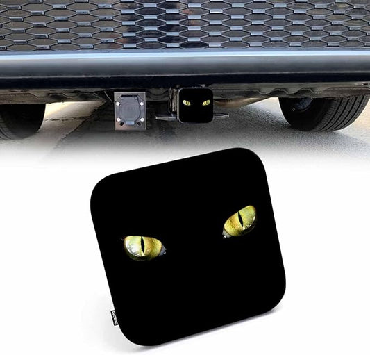 Hitch Receiver Cover Cat Eye, Golden Evil Animal Cat Tiger Eyes 2" Compatible with Trailer Hitch Tube Cover Plug Cap, Rubber Trailer Hitch Cover Towing Hitch Cover