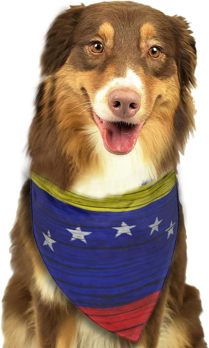 Venezuela Wooden Texture Venezuelan Flag Dog Bandana Scarf Triangle Bibs Pet Accessories Cat Kerchief