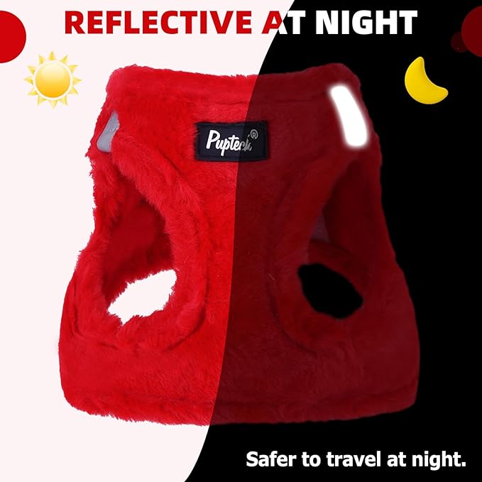 PUPTECK Adjustable Dog Harness Collar and Leash Set Step in No Pull Pet Harness for Small Medium Dogs Puppy and Cats Outdoor Walking Running, Soft Mesh Padded Reflective Vest Harnesses, Red S