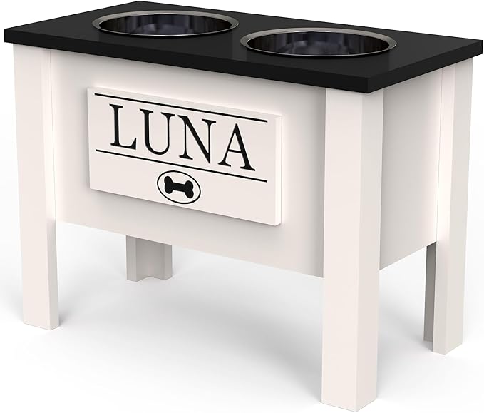GrooveThis Woodshop - Personalized Elevated Dog Bowl Stand for Large, Medium, Small, X-Small Dogs - Stainless Steel Food and Water Bowls - Raised Dog Dish (X-Large, Black)