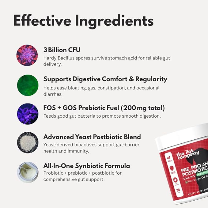 TPC Probiotics for Dogs, 90 Soft Chews – Dog Probiotics with Digestive Enzymes & Prebiotics – Supports Gut Health, Diarrhea & Bowel Support, Seasonal Allergies – Pet Supplement