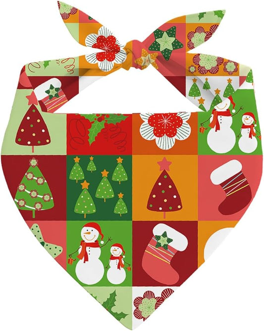 Dog Bandanas, Christmas Dog Bandanas, Snowman Christmas Tree Red Socks Pet Bandana, Holiday Bandana for Small Medium Dogs, Pet Triangle Scarf