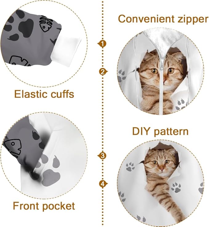 Cat Jacket for Men Women Paw Coat Hoodied Sweatshirts Zip Up Hoodies