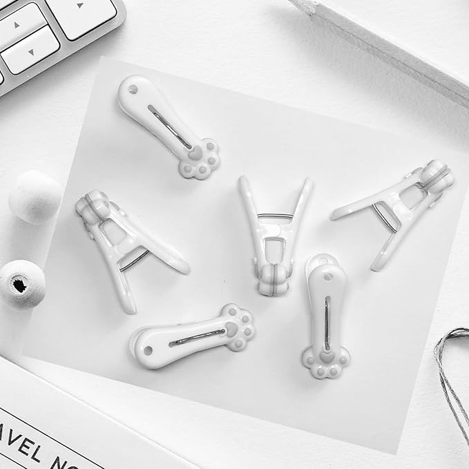 Plastic Clothespins Laundry Clothes Pins (Gray) -12 Pack, Traceless Clothes Pegs, Bag Clips, Food Package Clip, with Cute Cat Claw Pattern