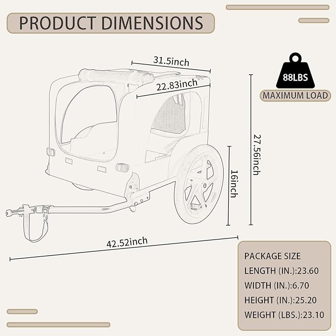 Collapsible Dog Bike Trailer for Small & Medium Pets - 16" All-Terrain Wheels, Universal Hitch, Quick Release & Non-Slip Floor - Internal Leash, Bicycle Accessories
