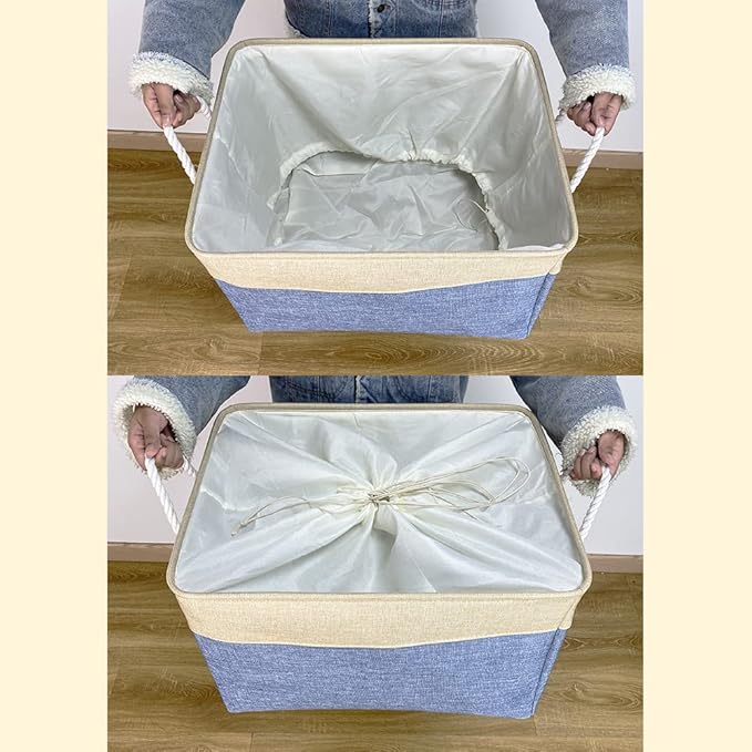 Custom Dog Basket for Toys Collapsible Storage Bin Grey Pink Blue Rectangular Pet Storage Organizer Box with Handles Extra Large Customized Name & Dog Breed