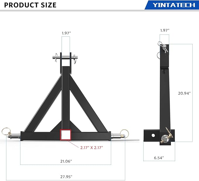 YINTATECH 3 Point Hitch with 2" Receiver for Category 1, 3 Pt Receiver Tractor, Heavy Duty Quick Hitch Drawbar Adapter fit for Kubota, Kioti, Yanmar, Cat, NorTrac, BX, LM25H Tractor