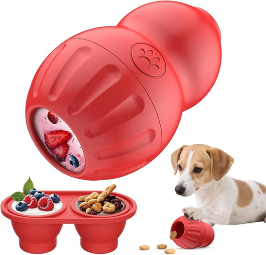 VIWIK Frozen Treat Dispensing Dog Toy for Medium Small Dogs, Interactive Dog Puzzle Toys for Boredom, Cognitive Dog Enrichment Toys, Freezable Fillable Rubber,Reduces Anxiety Red