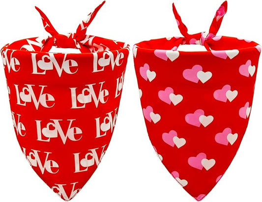 Valentines Dog Bandanas,Love Pet Scarf for Boys and Girls,Heart Bandana for Weddings,Parties,and Holidays,Dog Outfit Gifts for Medium to Large Dogs (Red, 2PCS)
