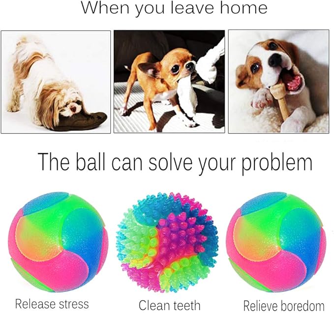 FineInno 4 pcs Light Up Dog Balls,Flashing Elastic Ball,Glow Ball,Glow in The Dark Interactive Pet Toys for Aggressive Chewers,Puppy, Cats, Dogs