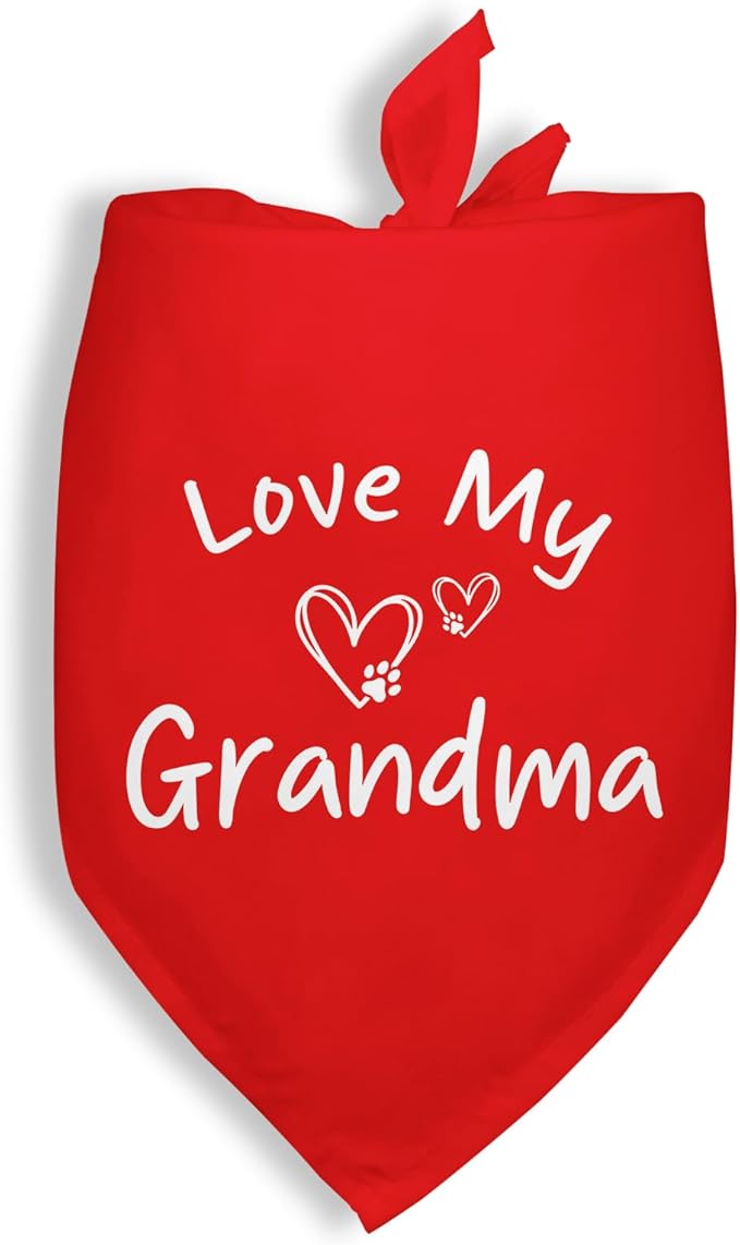 Love My Grandma Bandana Funny Cute Dog Bandana Mothers Day Birthday Christmas Photo Prop Pet Scarf Accessories for Pet Dogs Lovers Dog Mom Gifts - Red
