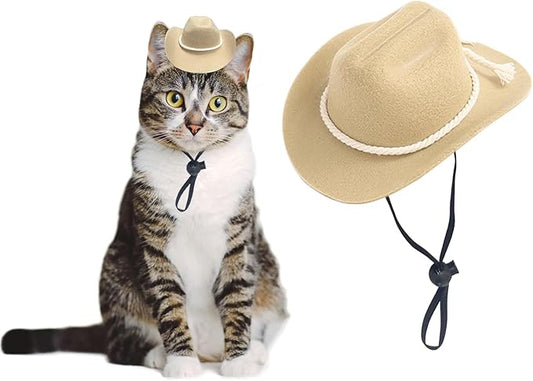 Dog Cowboy Hat Cat Cowboy Hat Pet Cowboy Costume Mini Cowboy Hat for Dogs Cat Holiday Halloween Pet Party Decoration (Khaki-style3, Small)
