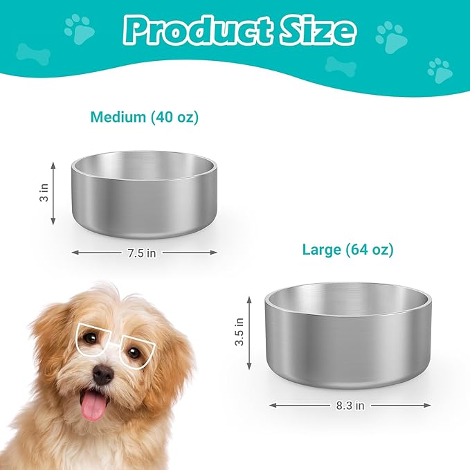 LIANLAI Stainless Steel Dog Bowls, Rust-Resistant Pet Bowls, Non Slip Dog Water Bowl, Versatile Feeding Bowls（40 oz