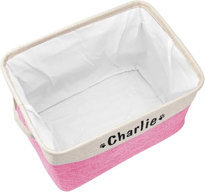 PET ARTIST Collapsible Pet Toy Storage Basket Bin - Personalized with Pet's Name, Rectangular Storage Box Chest Organizer for Toys, Coats, Clothing & Accessories, Pink