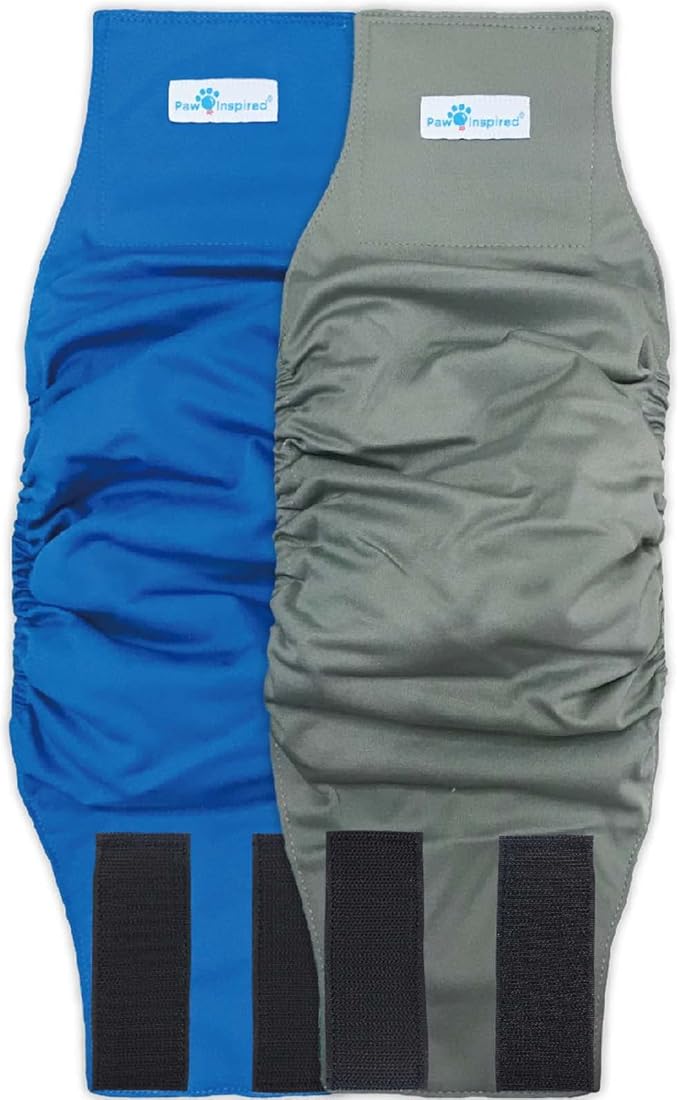 Paw Inspired 2-Count Reusable Male Dog Wraps, Washable Diapers for Male Dogs, Belly Bands for Incontinence, Surgery, Male Marking (XL Size, Assorted Colors with Black Lining, Pack of 2)