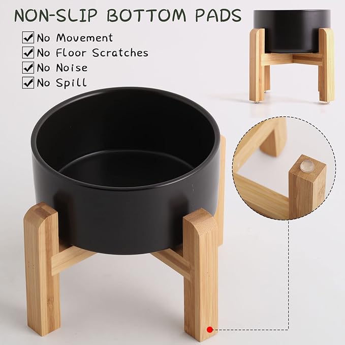 Petygooing Black Elevated/Raised Ceramic Dog Bowl for Medium and Large Breeds, Dog Food Water Dish with Stand,Pet Feeding Bowl with Anti Slip Rubber Large Dogs(1800ml 7.6 Cups)