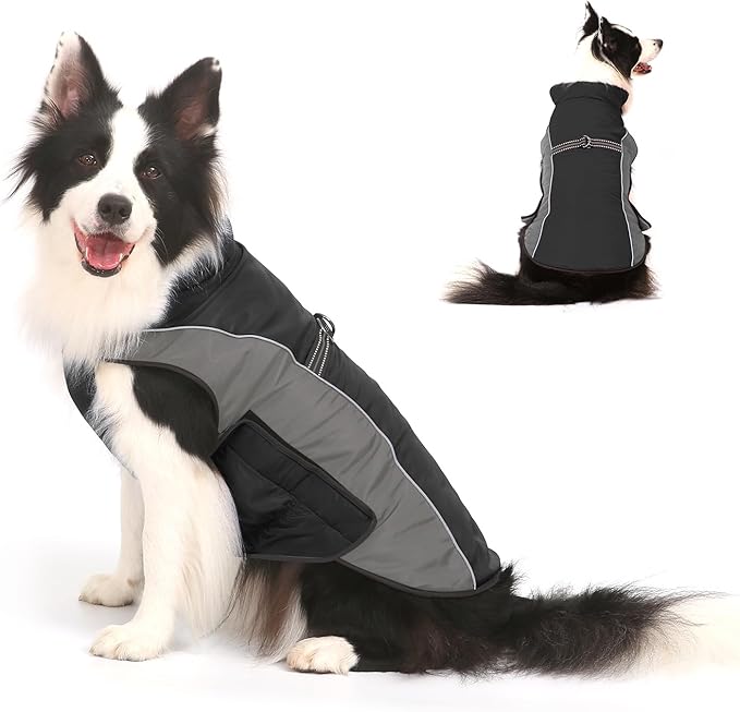 Warm Dog Winter Coat, Gimilife Dog Sweater Cold Weather Coats Waterproof Dogs Apparel Clothes Pet Jacket Padded Vest Outfit for Small Medium Large Dogs(Gray, M (14-25 LB | 14.96" Neck Girth))