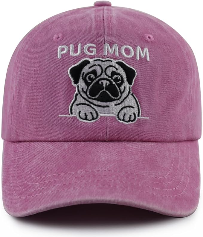 Dog Lover Hat for Men Women, Funny Adjustable Embroidered Cotton Pug Mom and Dad Baseball Cap