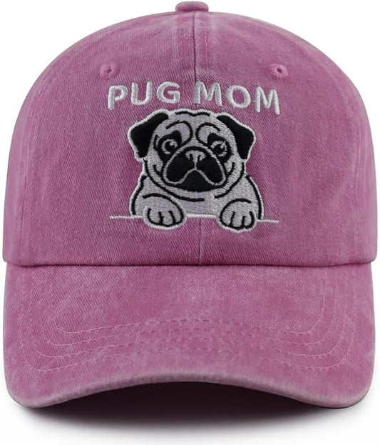 Dog Lover Hat for Men Women, Funny Adjustable Embroidered Cotton Pug Mom and Dad Baseball Cap