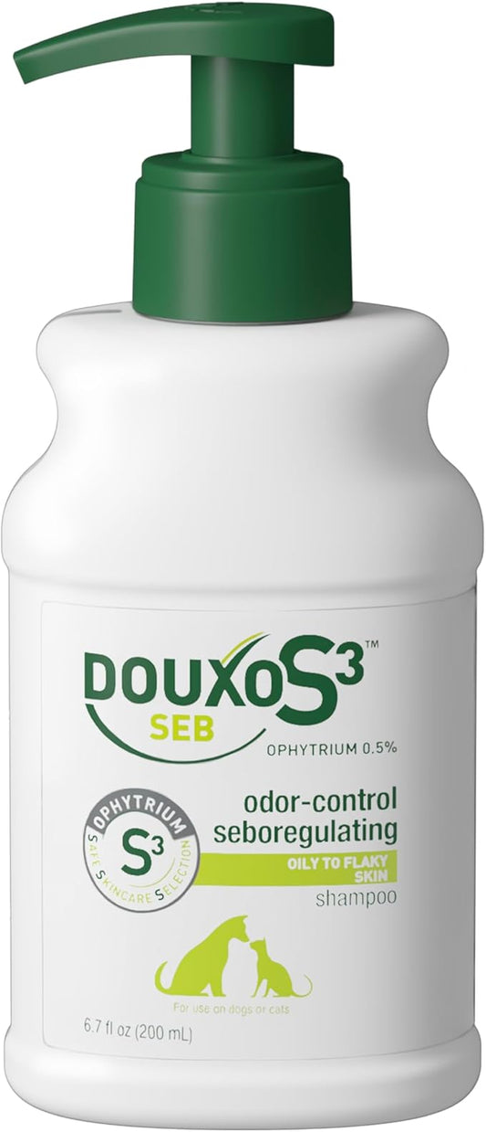 Douxo S3 SEB Shampoo, Contains 0.5% Ophytrium, Odor Control & Seboregulating, for Oily to Flaky Skin, Seborrhea, for Dogs and Cats, 6.7 fl. oz. (200mL)