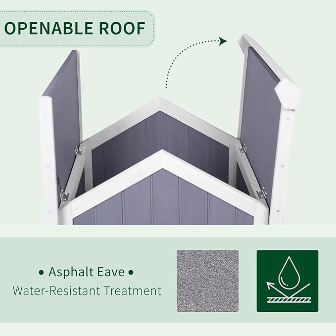 GEGURI Outdoor Cat House Winter-Proof, Two-Story Insulated Cat Shelter for Feral Cats with Thermal Layer, Removable Roof, Balcony & Escape Door, Weatherproof & Warm Shelter for Cats