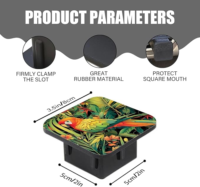 Hitch Cover Fits for 2-Inch Hitch,Illustration of A Tropical Parrot in Foliage Rubber Trailer Hitch Cover Tube Plug Insert,Car Exterior Accessories, Receiver Tube Hitch Plug