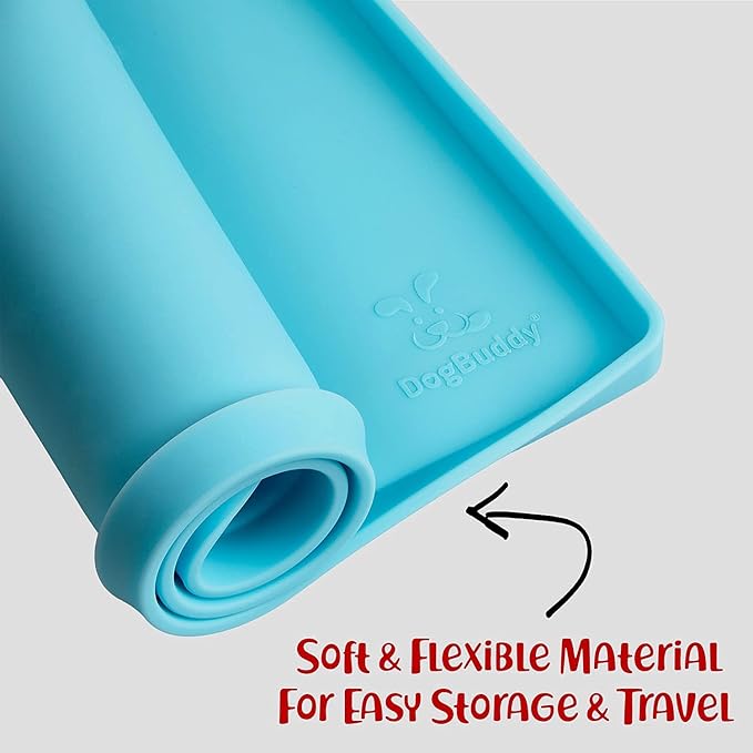 DogBuddy Dog Food Mat – Waterproof Dog Bowl Mat for Food and Water, Silicone Pet Feeding Mats for Floors, Non-Slip Placemat with High Edges for Dogs Bowls, Puppy Essentials (Small: 19"x12", Maya)