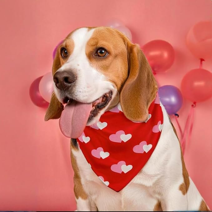 Valentines Dog Bandanas,Love Pet Scarf for Boys and Girls,Heart Bandana for Weddings,Parties,and Holidays,Dog Outfit Gifts for Medium to Large Dogs (Red, 2PCS)