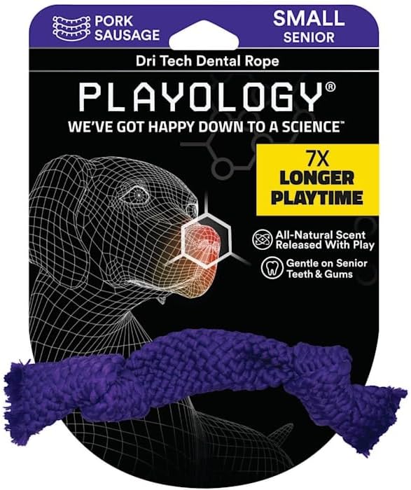 Playology Dri-Tech Pork Sausage Scent Dental Rope Dog Toy, Small