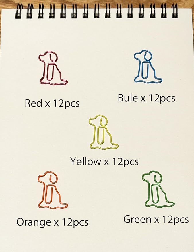 Cute Paper Clips, 60PCS Dog Shaped Paper Clips Golden Retriever Animal Bookmarks Clips, Assorted Colors, Fun Office Gifts for Women Men Coworkers Teachers Students Girls Boys, Christmas Gifts