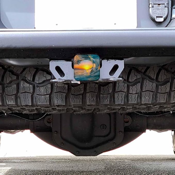 Ocean Waves Trailer Hitch Plug Cover Sunset Sea Ocean Waves Rubber Receiver Hitch Cover Protects Hitch Tube Tow Hitch Accessories for 2 Inch Receivers