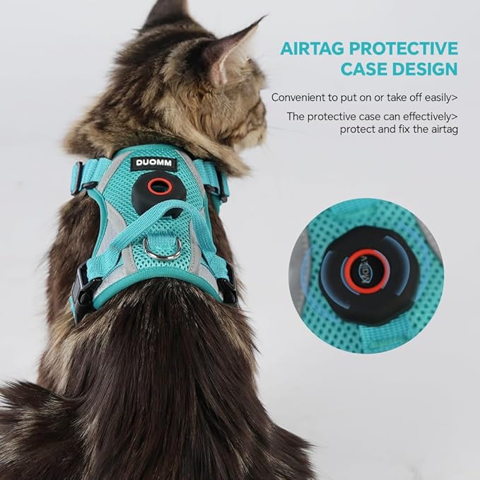 Cat Harness and Leash Set with AirTag Holder: Upgraded Escape Proof Vest with Lead for Small Dog Puppy Large Cat Walking，Soft Breathable Mesh Coat with Reflective Strip (Green, M)
