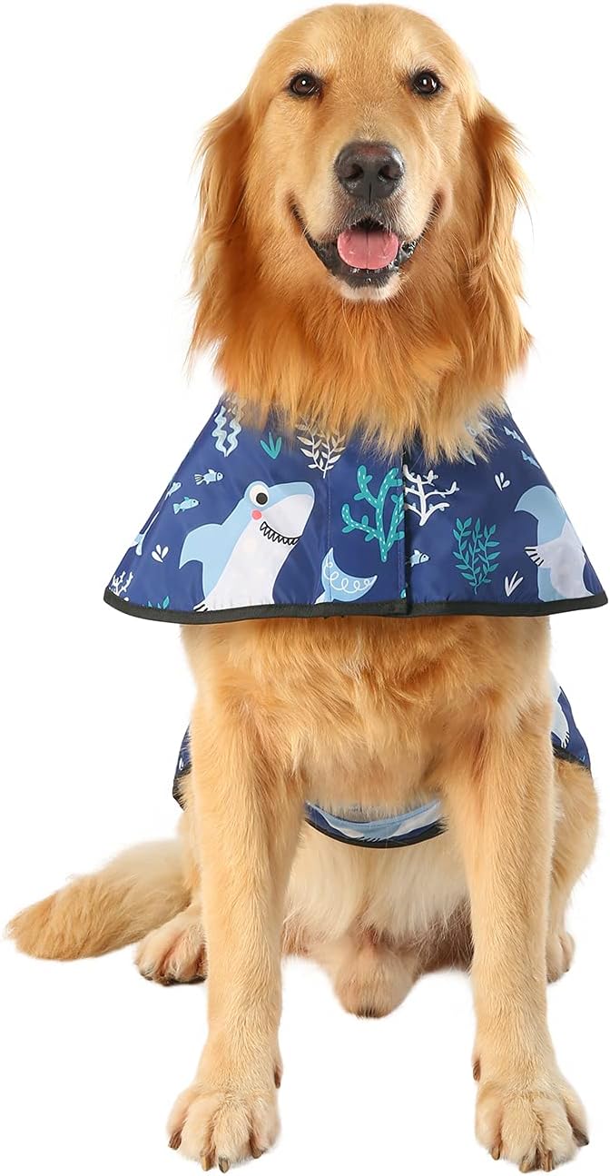 HDE Dog Raincoat Jacket Reflective Adjustable Hooded Pet Poncho Rain Coat with Leash Hole for Small to X-Large Dogs Sharks - XL