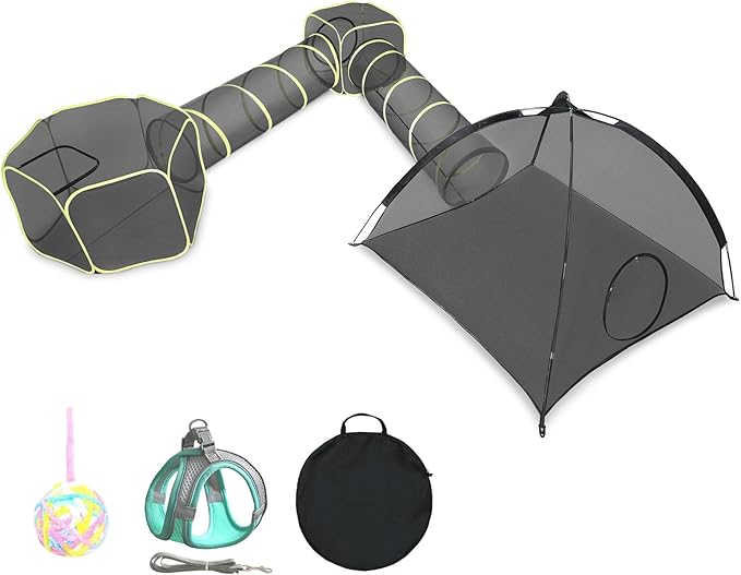 Wilwolfer 5 in 1 Cat Enclosure - Outdoor Cat Tent with Tunnel & House - Portable Pet Playpen for Cats, Puppies & Small Animals