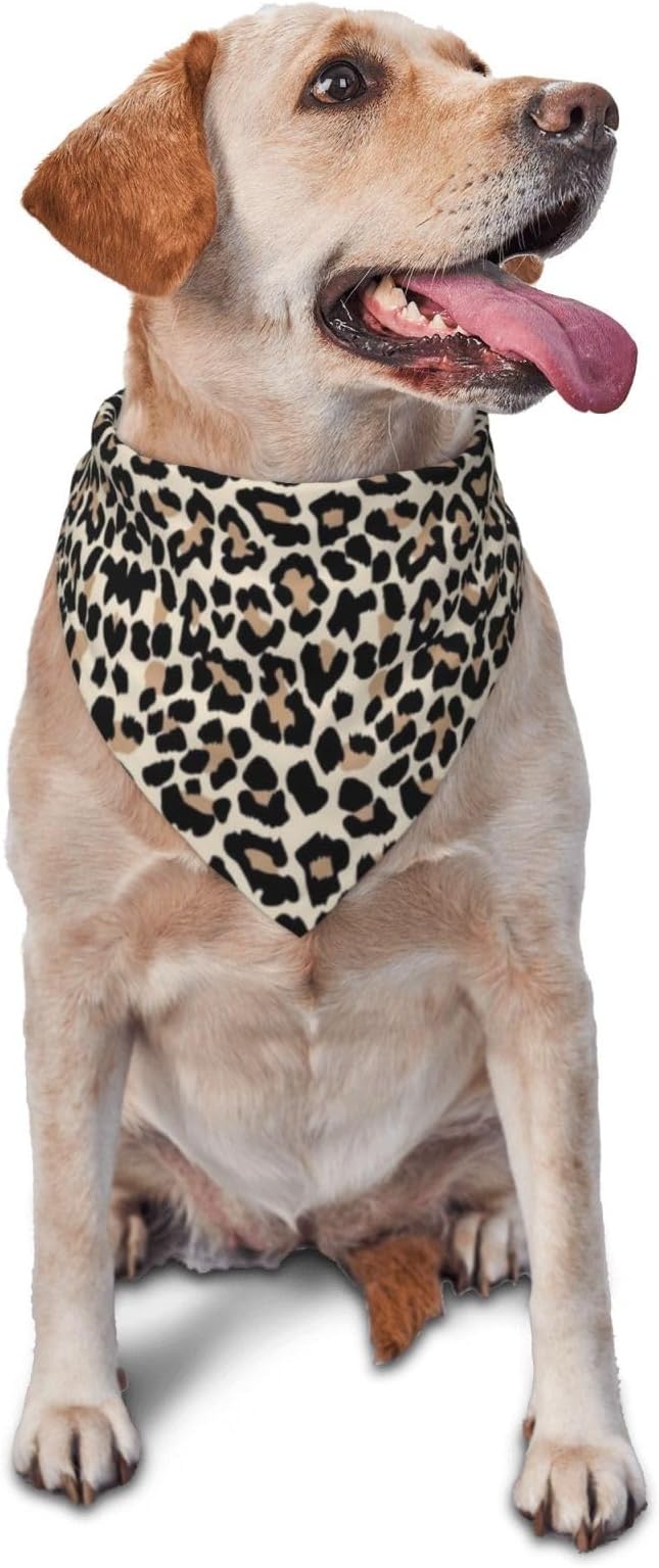 Leopard Print Dog Bandana,Soft Comfortable Pet Triangle Bibs Scarf for Puppy Cats Dogs, Cute Leopard Designs Washable Kerchief Scarf for Dog Lovers (Black)