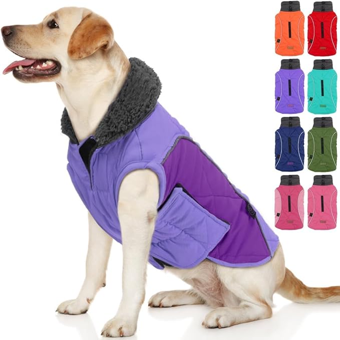 EMUST Winter Dog Coats, Fleece Pet Apparel for Cold Weather, British Style Windproof Warm Jacket for Small Dog Coats for Winter, Mix-Purple, XS