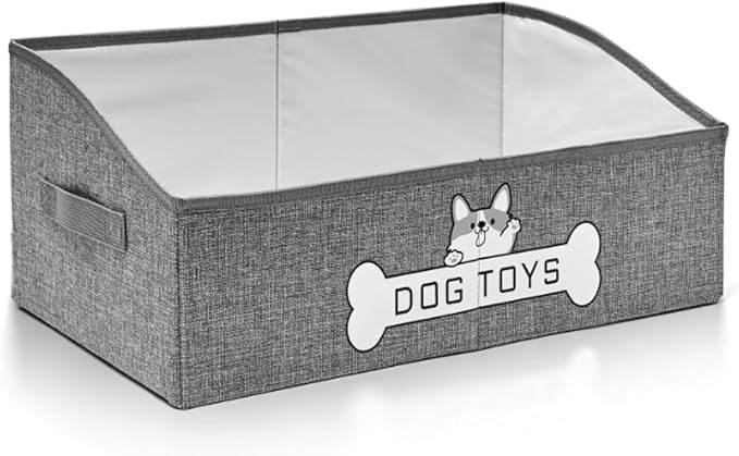 Dog Toy Basket, Specially Designed for Dog Toy Storage, Collapsible Dog Toy Box with Handle，Perfect for Storing Pet Toys and Accessories - Grey