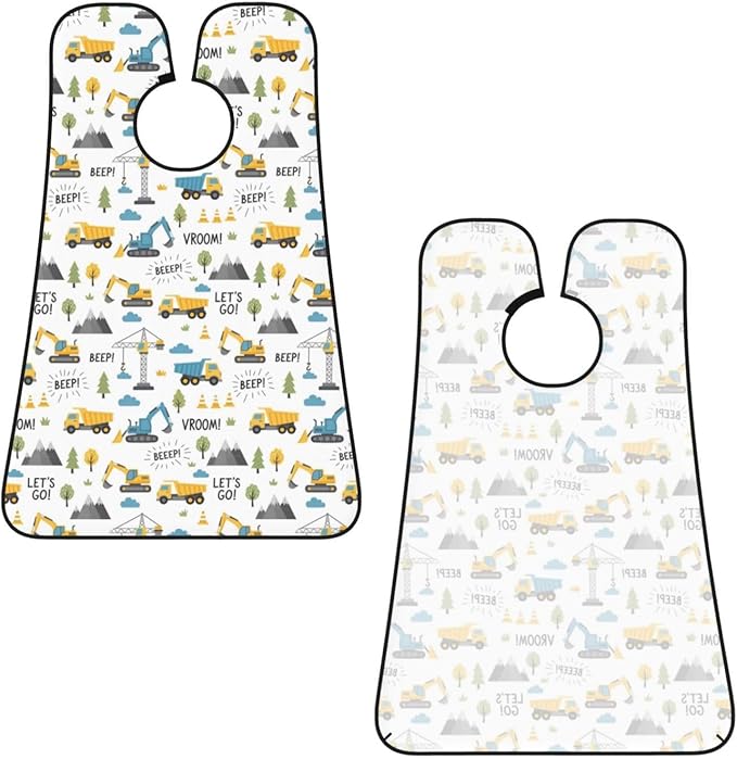 Non-Stick Beard Bib for Shaving, Cute Cars Truck Tractor Excavator Shave Bib, Waterproof Hair Catcher with Suction Cups, Grooming Apron Men Husband